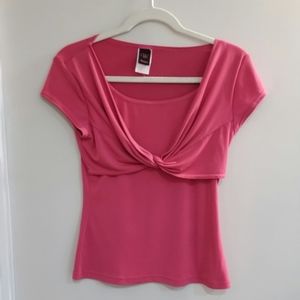 Wrapper cap sleeved tee with twist bodice detail